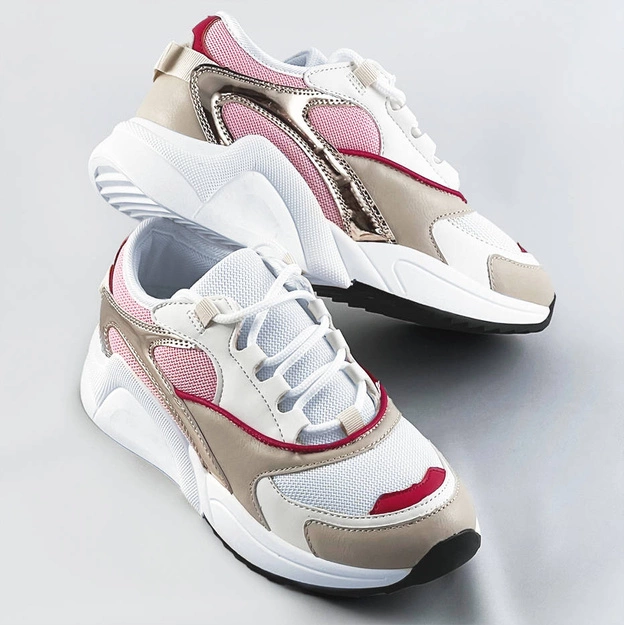 Sznurowane sneakersy z kolorowymi wstawkami różowe (6346)