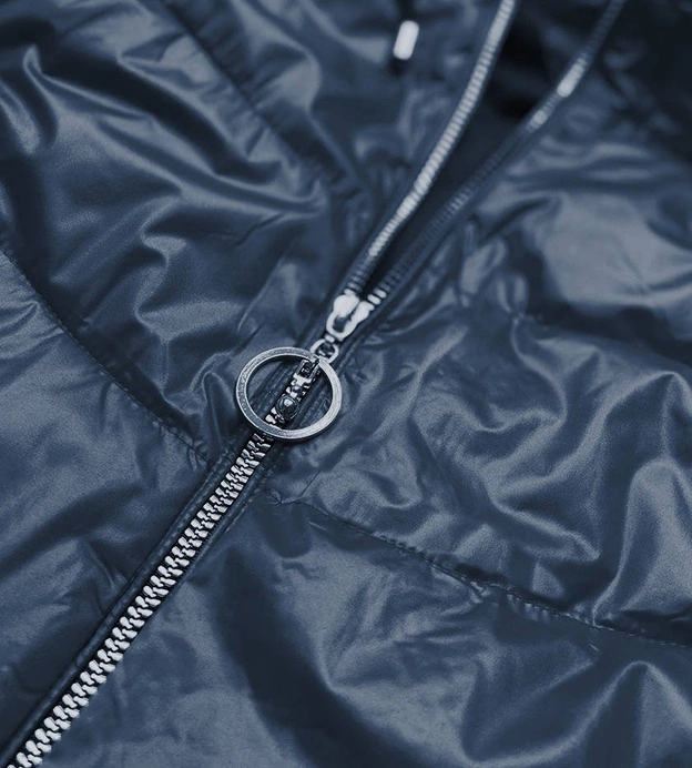 Krótka kurtka damska z kolorowym kapturem granatowo/różowa (bh2005)