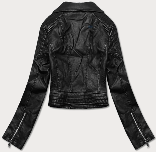 Krótka ramoneska ze skóry ekologicznej czarna (11Z8028)