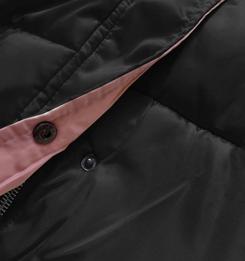 KRÓTKA KURTKA ZIMOWA DAMSKA OVERSIZE CZARNO-RÓŻOWA (729ART)