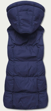 Puchowy bezrękawnik damski z kapturem granatowy (5m721-215)