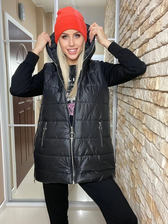 DŁUGI BEZRĘKAWNIK DAMSKI Z SUWAKAMI CZARNY (A9363)