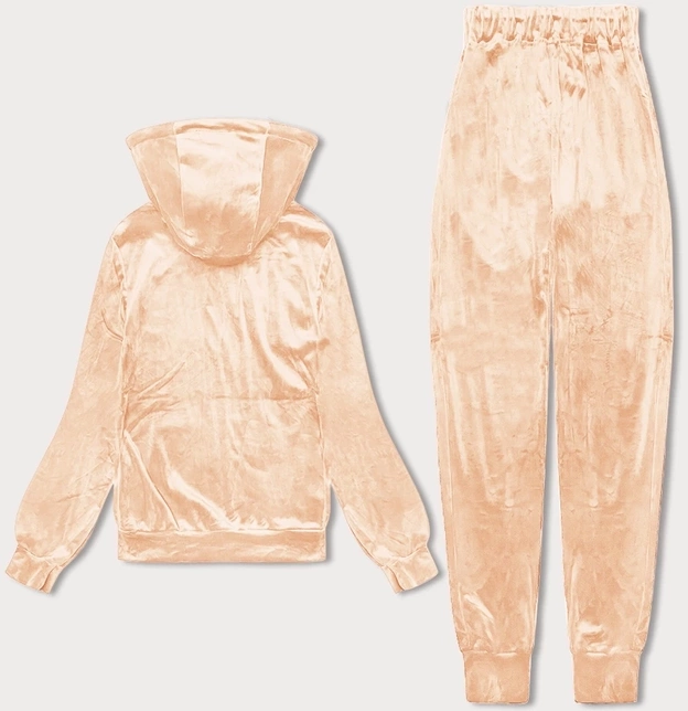 Welurowy dres damski z rozpinaną bluzą brzoskwiniowy (8C1176-150)