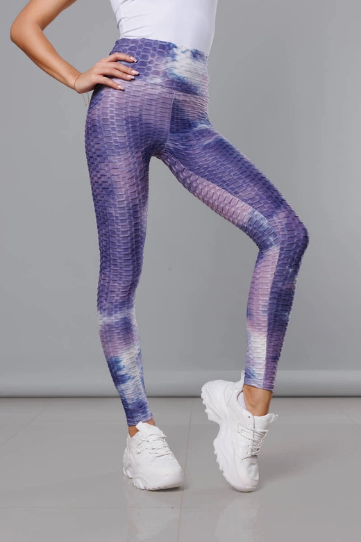 Legginsy z motywem tie dye fioletowe (YW88025)