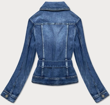 Krótka kurtka jeansowa z paskiem niebieska (ck1914)