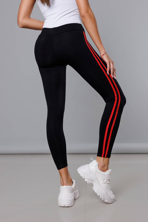 Legginsy sportowe z lampasami czarno-czerwone (YW01052-D1-5)