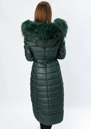 DŁUGA PIKOWANA KURTKA CIEMNOZIELONA (7761)
