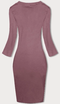  Dopasowana sukienka w prążki z okrągłym dekoltem brudny róż (5131-35)