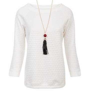 BLUZKA Z TŁOCZONYM WZOREM ŚMIETANOWA (8885)