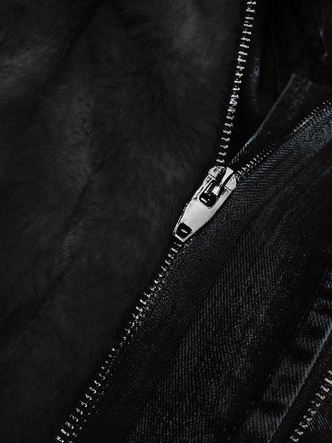 DAMSKA KURTKA JEANSOWA Z FUTRZANĄ PODPINKĄ CZARNA (9023#)