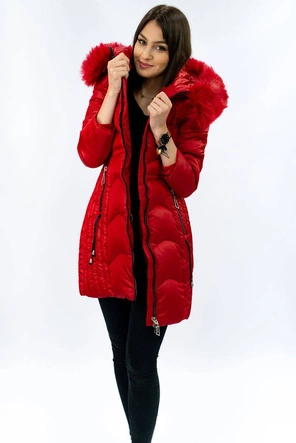PIKOWANA KURTKA ZIMOWA DAMSKA CZERWONA (C918)