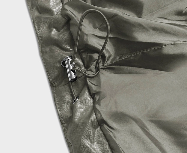 Luźna kurtka zimowa damska ze skóry ekologicznej khaki (AG2-J90)