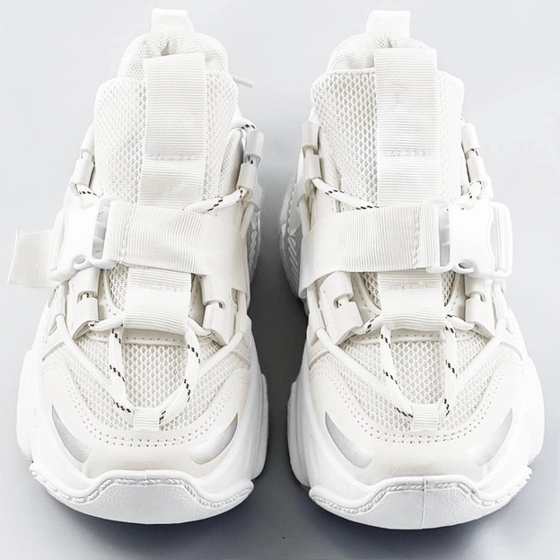 SZNUROWANE SNEAKERSY Z KLAMRĄ BIAŁE (LY076)