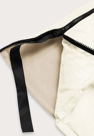 Długa kurtka zimowa z łączonych materiałów ecru (jin-210)