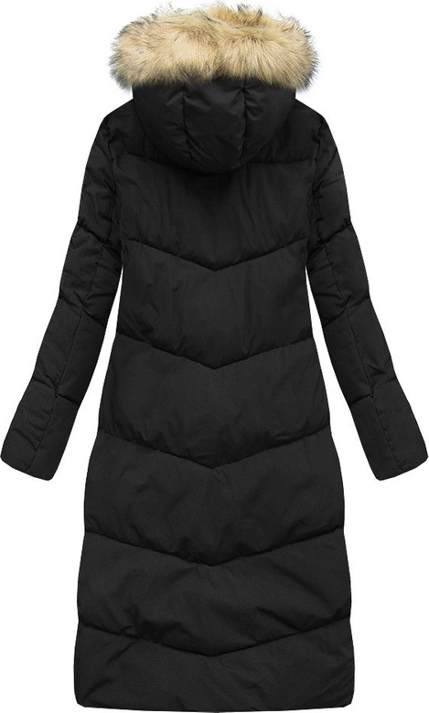 PROSTY PŁASZCZ ZIMOWY DAMSKI Z KAPTUREM CZARNY (J9-007)