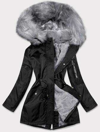 PARKA DAMSKA ZIMOWA Z FUTERKIEM CZARNY-SZARY (B532-1070)