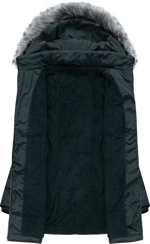 DŁUŻSZA PIKOWANA KURTKA Z KAPTUREM CIEMNOZIELONA (B2625-30)