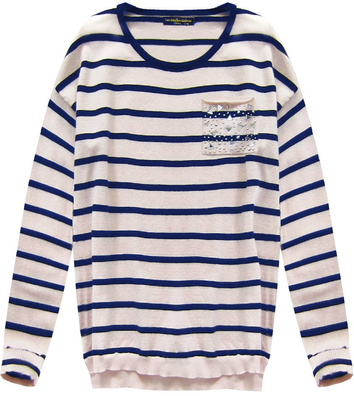 SWETER W PASKI ŁOSOSIOWO-GRANATOWY (P010)
