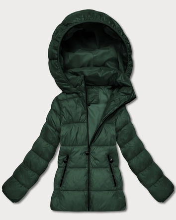 Pikowana zimowa kurtka damska do bioder ciemny zielony (T3-2656#-33)