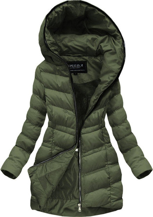 Pikowana kurtka damska zimowa z kapturem khaki (w749-1)