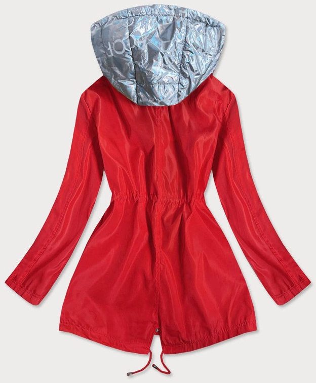 KURTKA DAMSKA Z OZDOBNYM KAPTUREM CZERWONO/SREBRNA (YR2022)