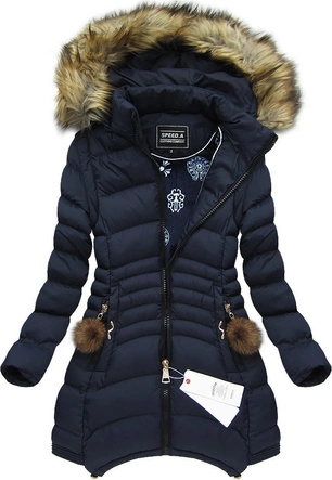 PIKOWANA KURTKA BEZRĘKAWNIK Z KAPTUREM GRANATOWA (W822)