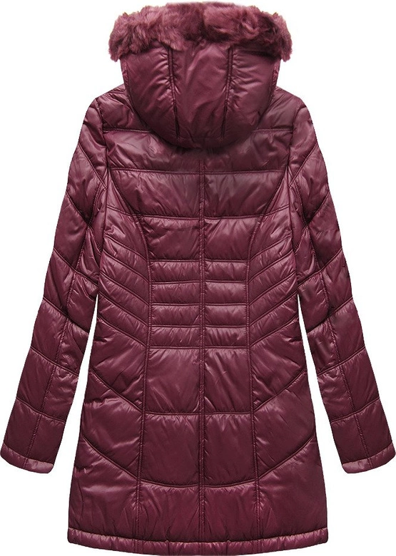 PIKOWANA DAMSKA KURTKA ZIMOWA Z KAPTUREM BORDOWA (B2617-30)