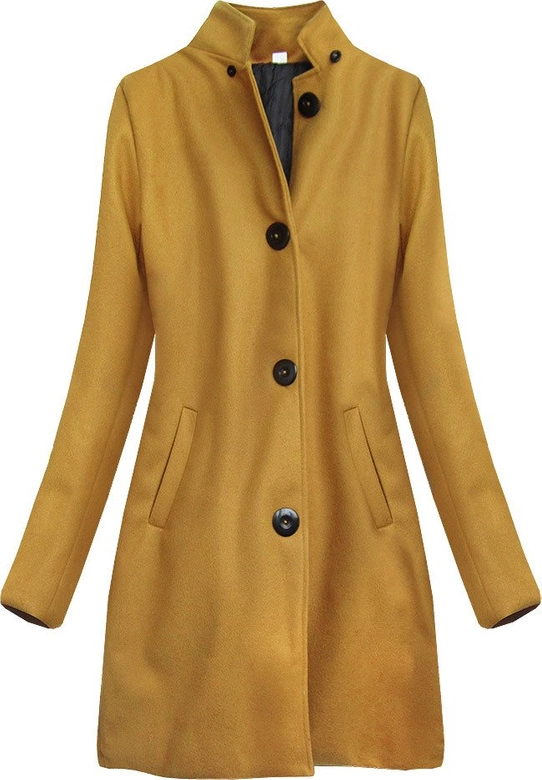 DAMSKI BAWEŁNIANY ZIMOWY PŁASZCZ MUSZTARDOWY (513ART)