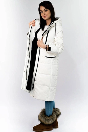 PROSTY DAMSKI PŁASZCZ ZIMOWY Z PUCHEM NATURALNYM BIAŁY (7123)