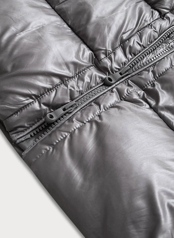 DŁUŻSZA DAMSKA PIKOWANA KURTKA ZIMOWA SZARA (J19-017)