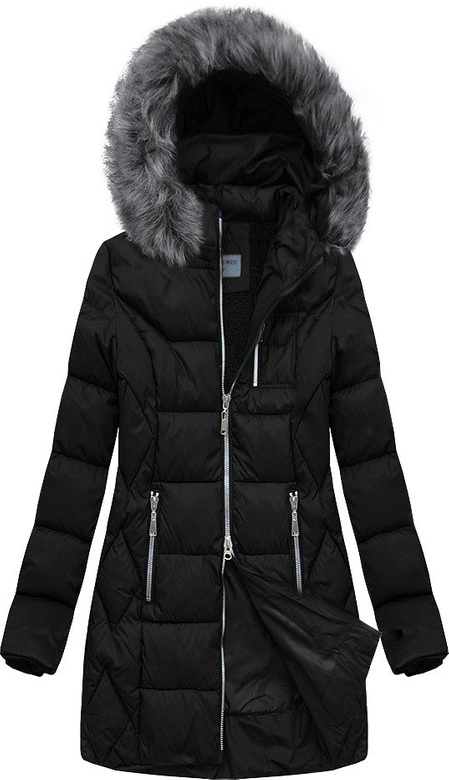 PIKOWANA KURTKA Z KAPTUREM CZARNA (B2644)