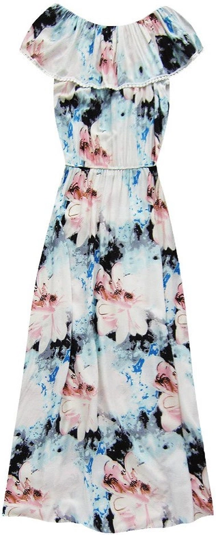 SUKIENKA MAXI Z ODKRYTYMI RAMIONAMI BŁĘKITNO-RÓŻOWA (71202#)