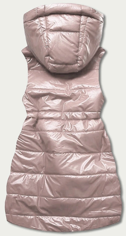 Błyszcząca kamizelka z kapturem beżowa (B8130-51)