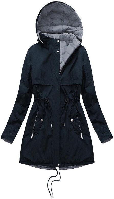 Dwustronna damska kurtka zimowa z kapturem granatowo-szara (w214big)