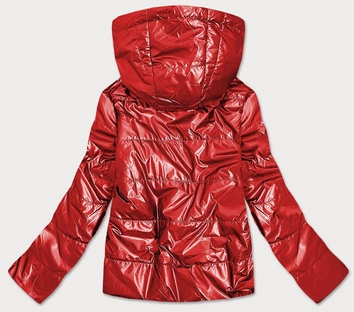 Błyszcząca damska kurtka z kapturem czerwona (b9575)