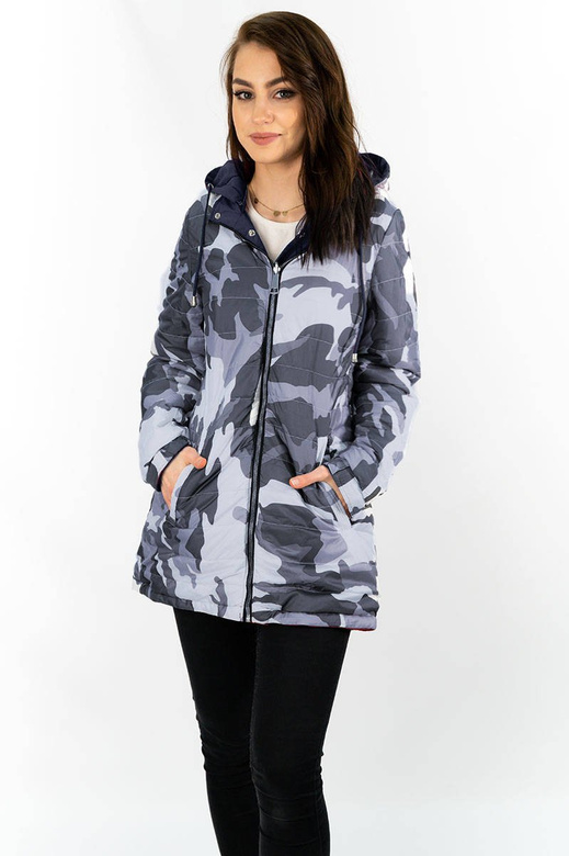 DWUSTRONNA PARKA DAMSKA Z KAPTUREM GRANAT-MORO (XW665X)