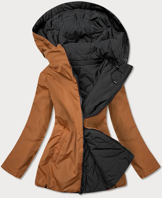 Pikowana kurtka dwustronna damska czarno-karmelowa (mhm-w589big)