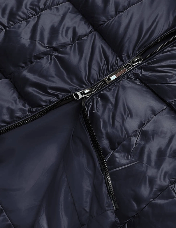 Metaliczna kurtka zimowa damska granatowa (B8073-3)