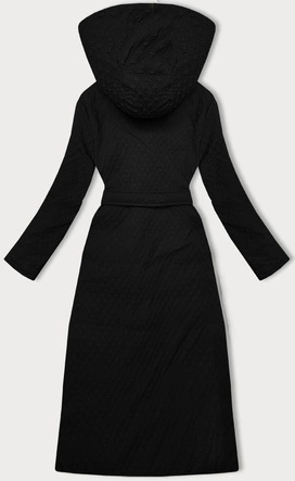 Dwustronny płaszcz damski z paskiem czarny (WD202307)