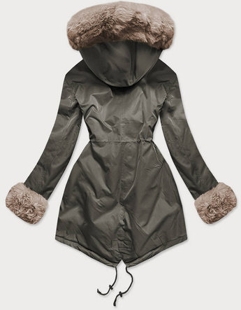 PARKA DAMSKA ZIMOWA NA MISIU KHAKI-BEŻ (B530-11012)