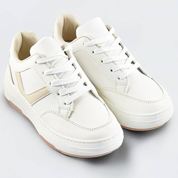 Sznurowane buty sportowe damskie biało-beżowe (s070)