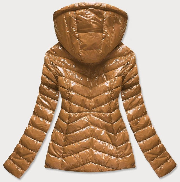 Krótka pikowana kurtka damska z kapturem musztardowa (can-333)