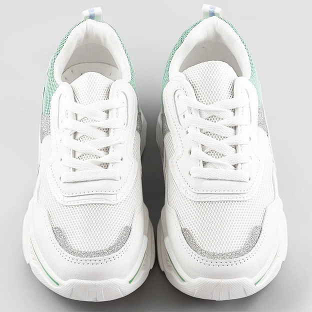 Sneakersy damskie z brokatowymi wstawkami biało-miętowe (lu-2)