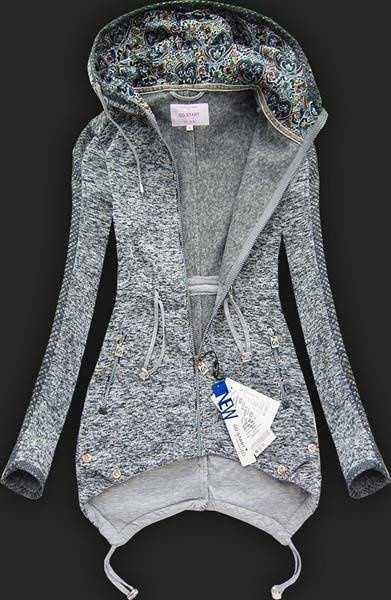 GRUBA BLUZA Z KAPTUREM CIEMNOSZARA (LX9911)
