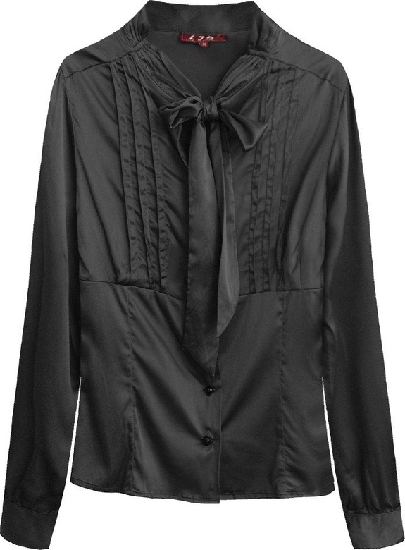 SATYNOWA KOSZULA Z WIĄZANĄ STÓJKĄ CZARNA (X1066X)