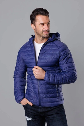 Pikowana kurtka męska z kapturem ciemno niebieska (HM112-50)