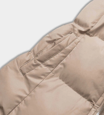 Puchowy bezrękawnik damski z kapturem jasny beżowy (5M721-62)