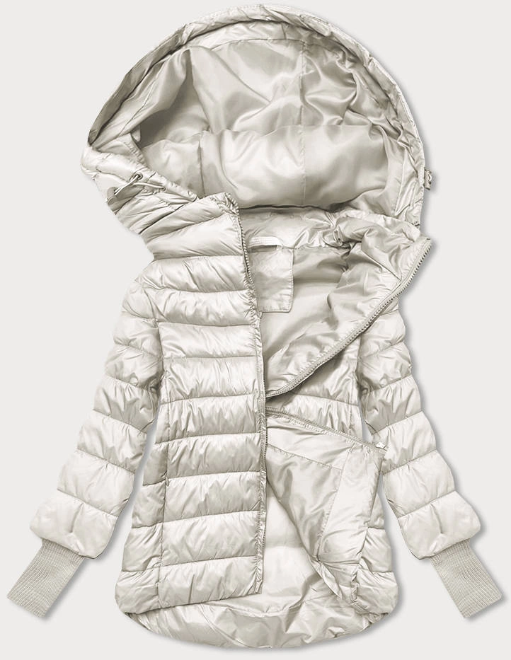 Krótka kurtka damska z dzianinowymi ściągaczami ecru (P22/P3-6636-12)