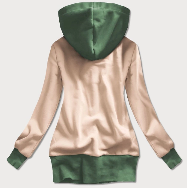 DŁUGA BLUZA DAMSKA Z ASYMETRYCZNYM ZAMKIEM BEŻOWA (560)