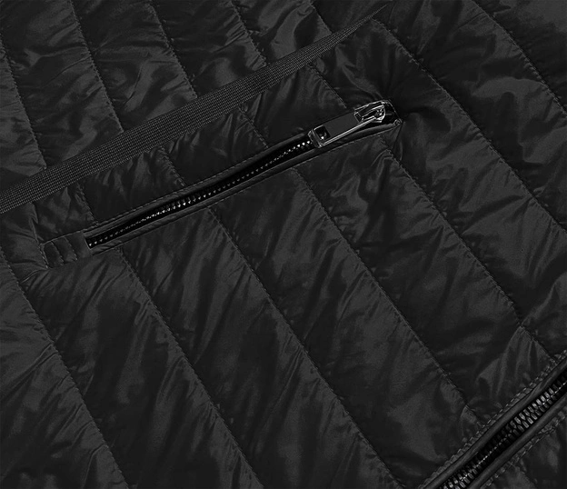 Cienka kurtka damska z dzianinowymi wstawkami czarna (rqw-7013)